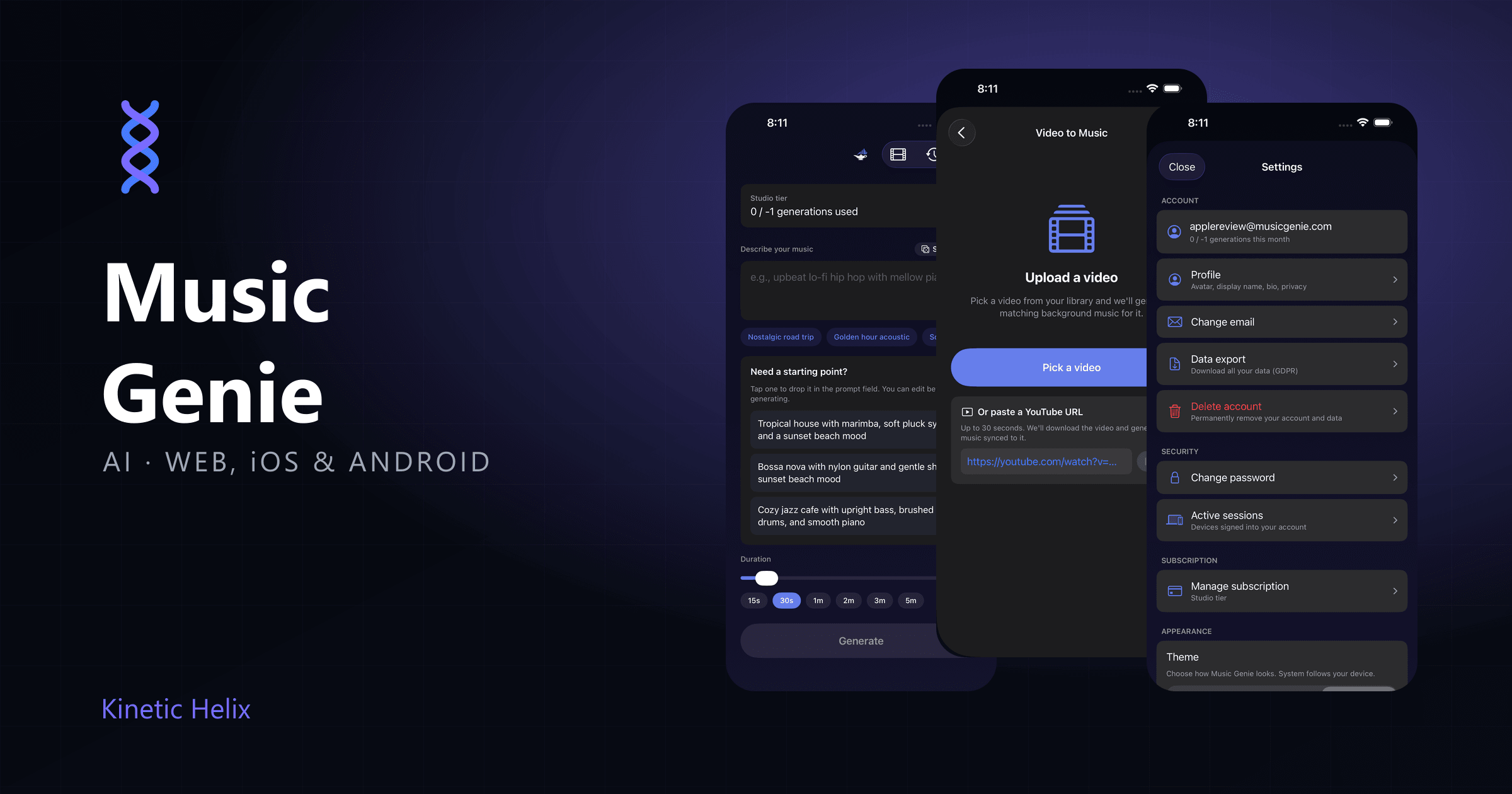 Music Genie — Upload a video, get a custom AI soundtrack — web, Android & iOS.