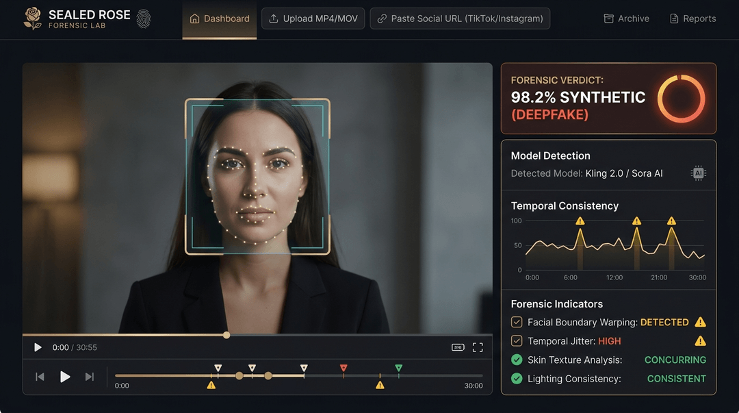 Deepfake video detection lab with temporal consistency tracking and facial boundary analysis