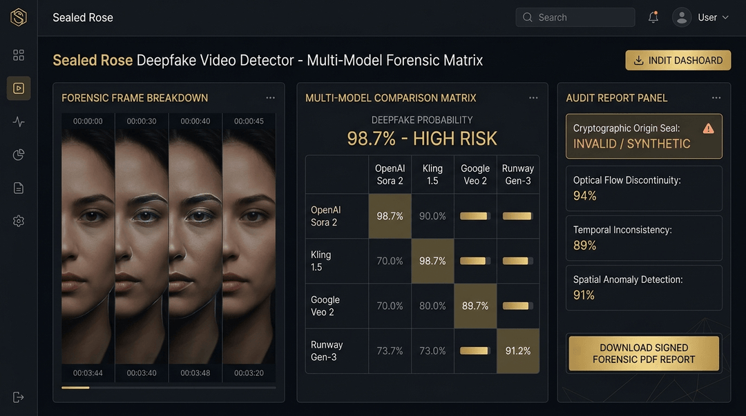 Multi-model comparison matrix benchmarking across Sora, Kling, Veo, and Runway