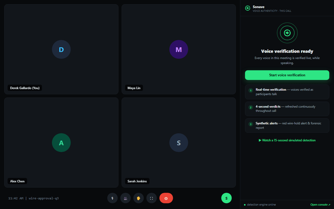 Voice verification ready state before call monitoring
